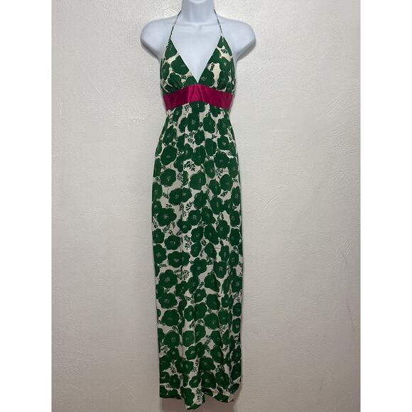 Donna Morgan Babydoll Maxi Dress 6 Green Floral Designer Summer Luxury Resort - Picture 1 of 13